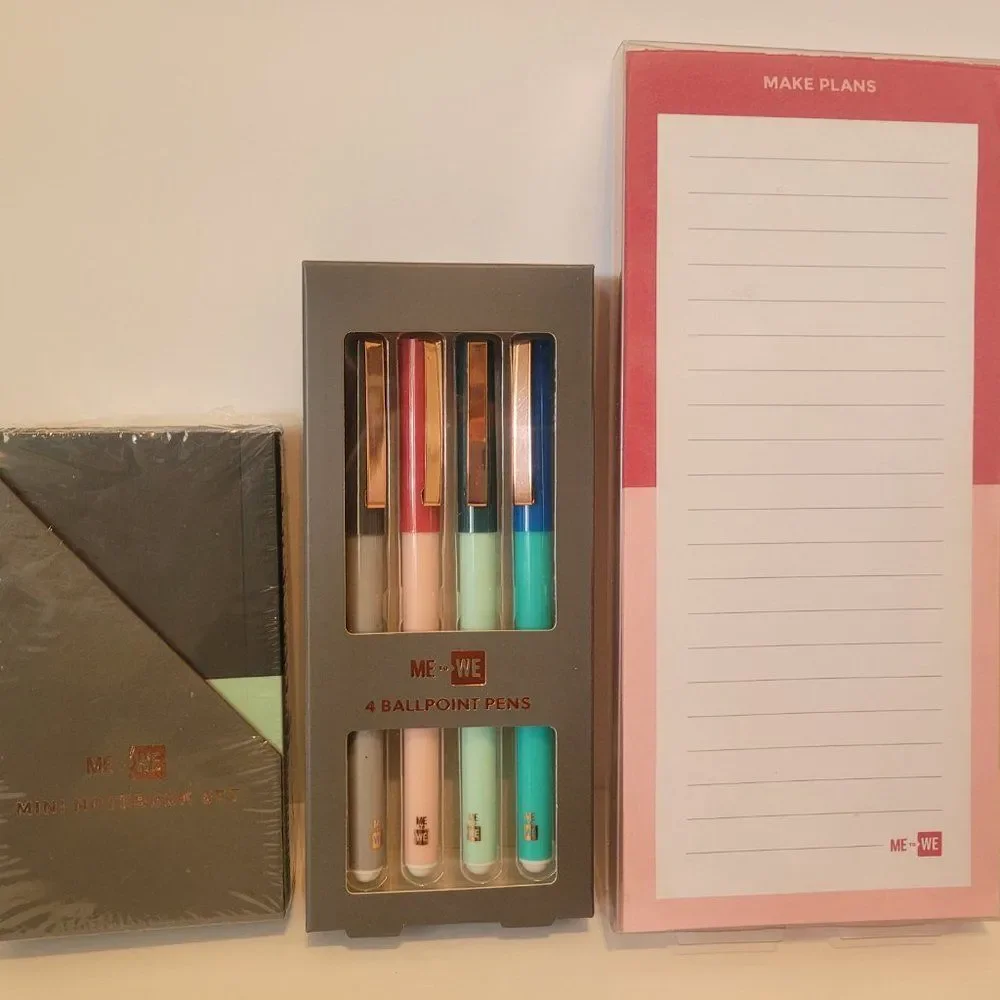 Me to We Mini Notebook, Ballpoint Pens and Magnetic List Pad Bundle
